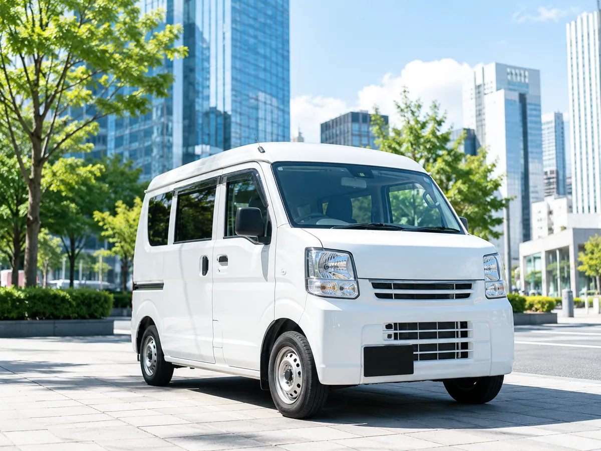 街なかの道路に停車している軽貨物車両